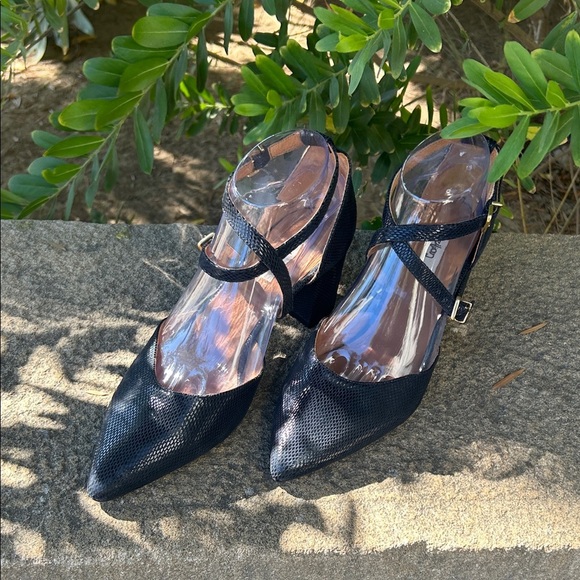 Zilian Portugal Size 39 Navy Faux Snakeskin Heels — Elegant Statement Pumps - Picture 4 of 10